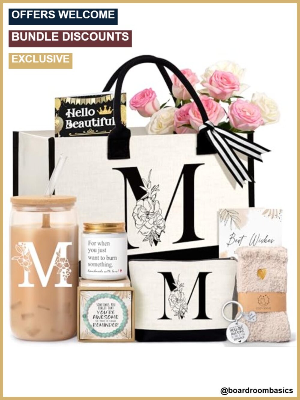 Personalized Monogrammed Tote Bag with Initial Cosmetic Bag Cup Candle Bracelet